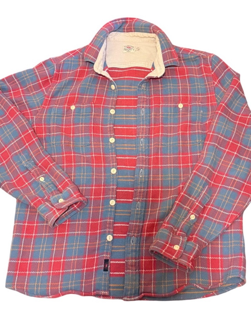 Faherty Red and Blue Plaid Button-Down Shirt